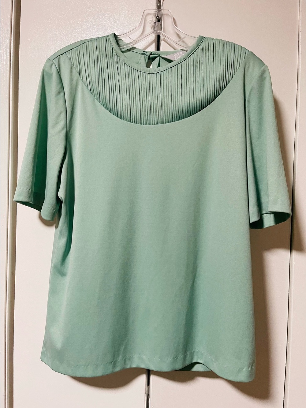 Blair Mint Green Pleated Yoke Short Sleeve Top